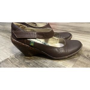 El Naturalista Wedge Leather Mary Janes-Size 37/6.5 Brown